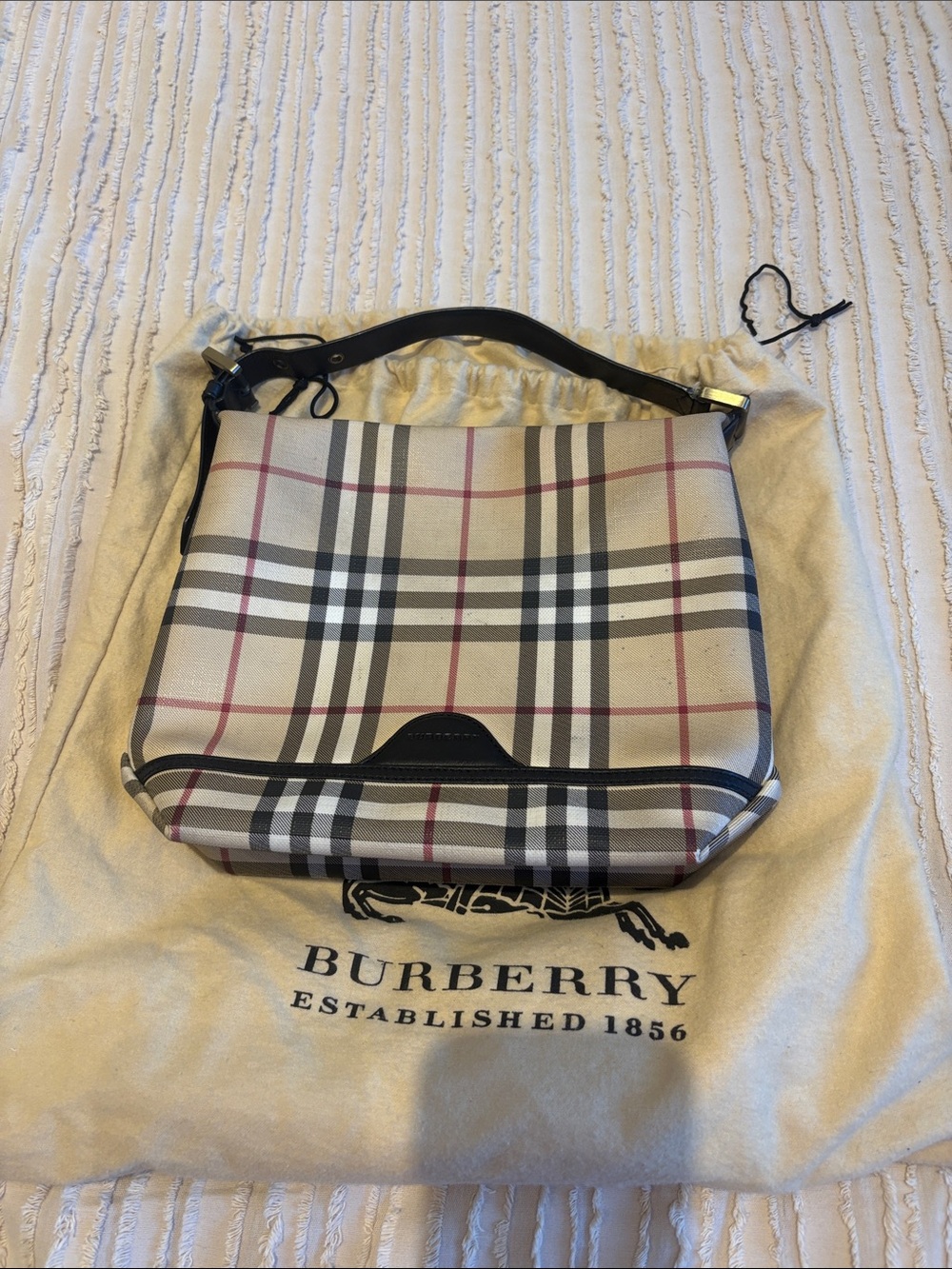 Burberry Beige Plaid Bag with Black Trim